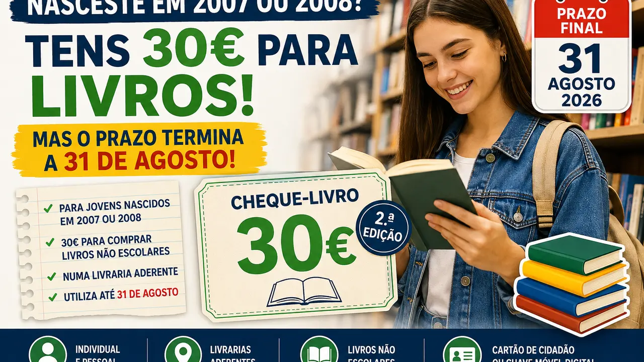 Nasceste em 2007 ou 2008? Tens 30€ para Livros, mas o Prazo Termina a 31 de Agosto