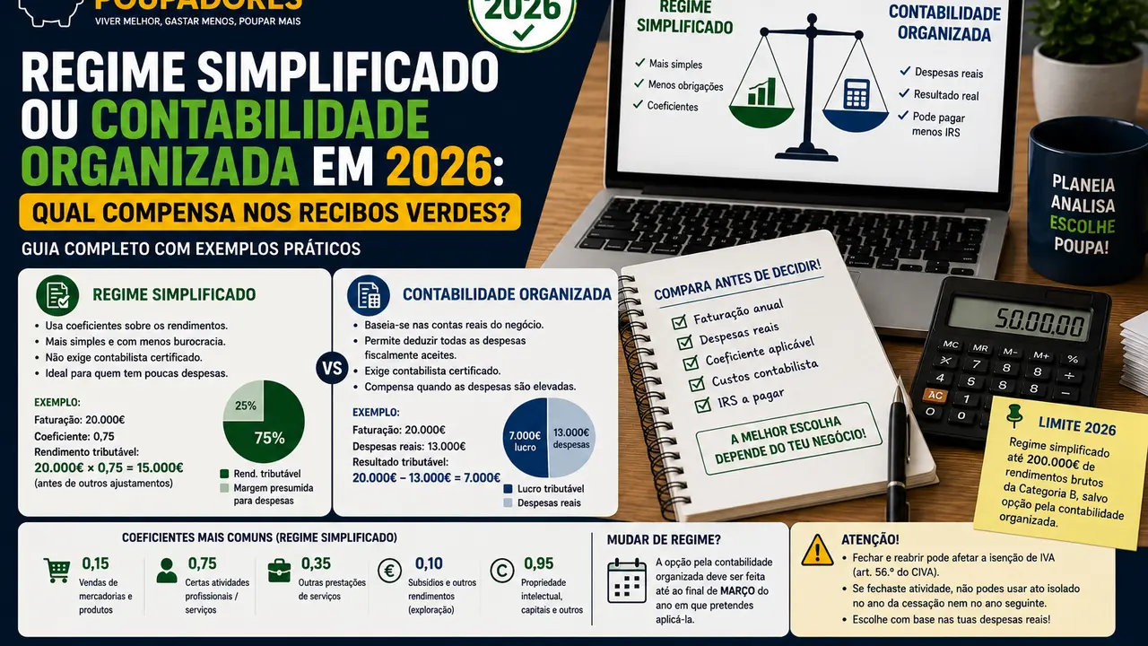 Regime Simplificado ou Contabilidade Organizada em 2026: Qual Compensa nos Recibos Verdes?