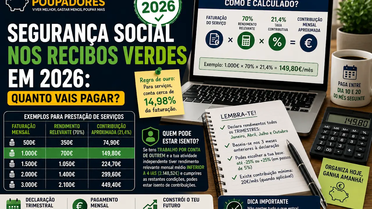Segurança Social nos Recibos Verdes em 2026: Quanto Vais Pagar? Guia com Exemplos